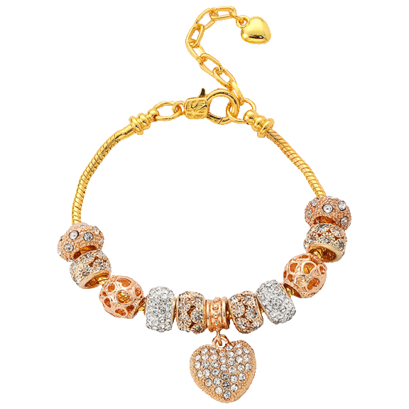 Niss & Niflaot Jewelry Murano Glass Gold Heart Charm Bracelet