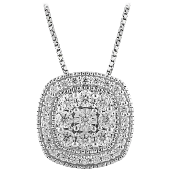 Diamond Muse Genuine Diamond 1/2 Carat TW Double Frame Cushion Pendant
