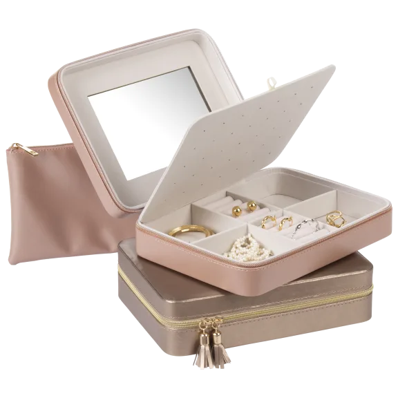 Heidi & Oak Large Jewelry Organizer with Mirror and Pouch