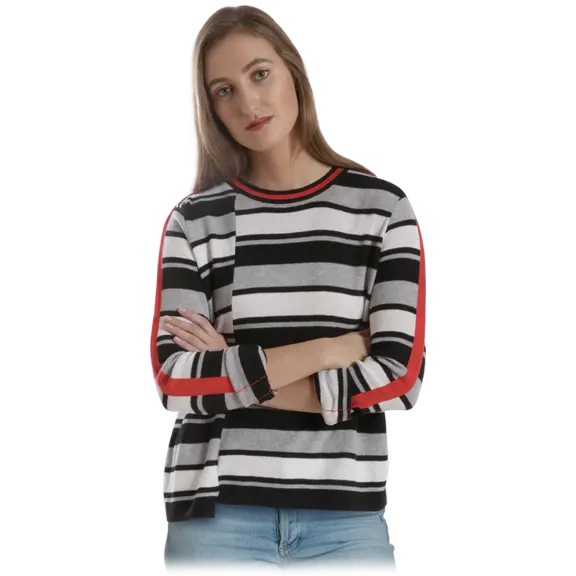 Henry And Paulie Black Stripe Sweater with Contrast Trim
