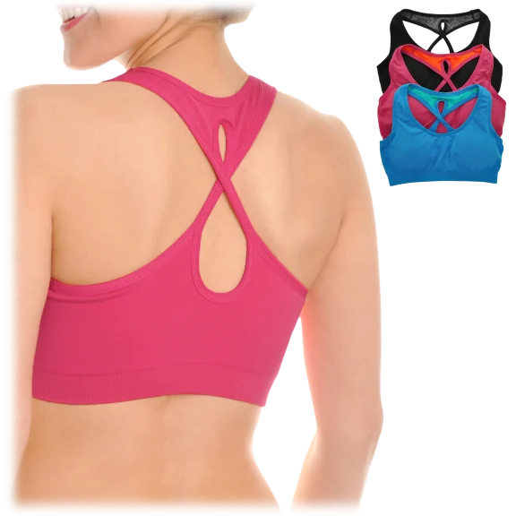3-Pack: Angelina Seamless Racerback Sports Bra with Keyhole Detail