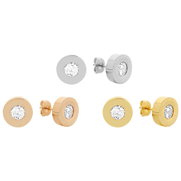 Ladies Swarovski Adorned 18k Rose Gold, 18k Gold, & Stainless Steel Earring Set