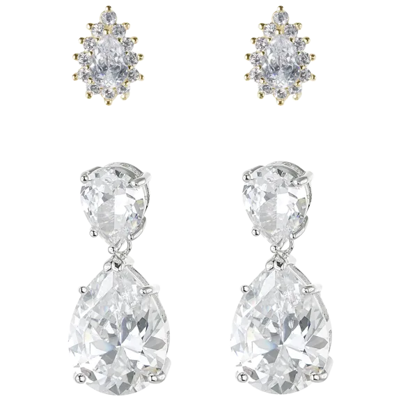 2-Piece Kenneth Jay Lane Pear Stud & Drop Pear CZ Post Earrings