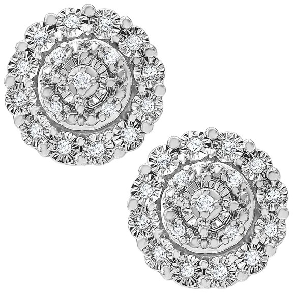 Brilliant Diamonds 1/10 Carat TW Diamond Halo Stud Earrings