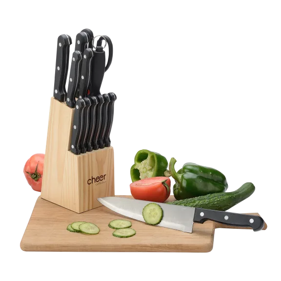Cheer Collection 13-Piece Stainless Steel Knife Set with Wooden Block
