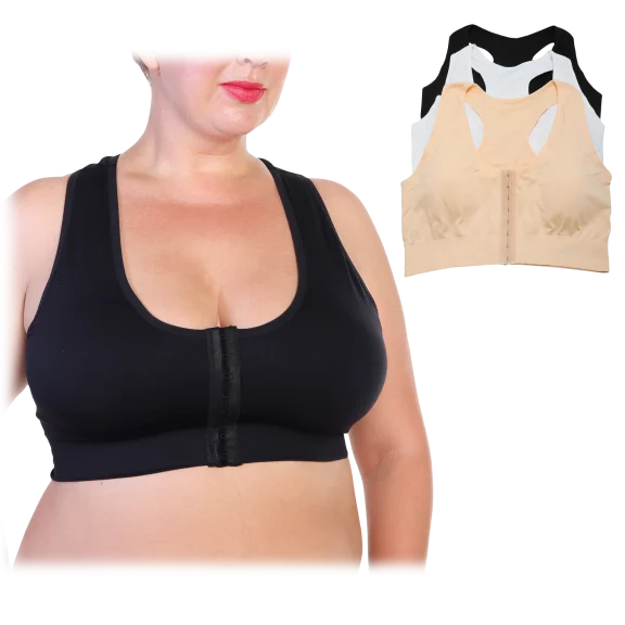 3-Pack: Angelina Seamless Extended Size Bra with Hook-and-Eye Front Closure