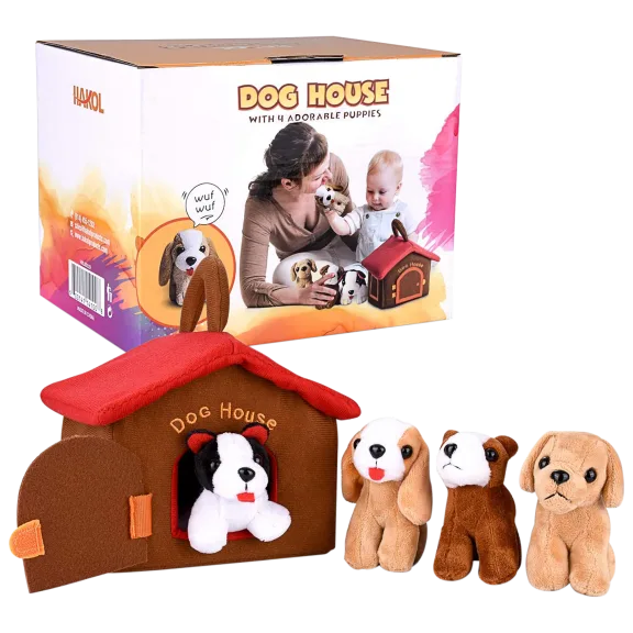 Hakol Educational Dog House Carrier Toy with 4 Squishy & Barking Puppies