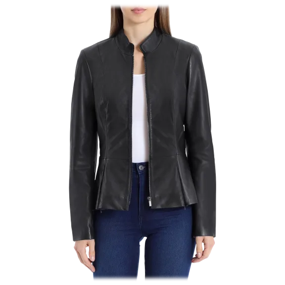 Badgley Mischka Lamb Leather Peplum Jacket