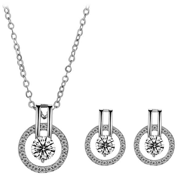 Hollywood Sensation Linda CZ Necklace and Earring Set in White Gold Plating