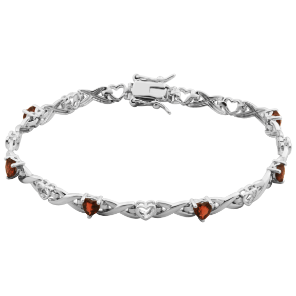Morgan & Paige Rhodium over Silver Garnet Heart & Infinity Tennis Bracelet 7.25"