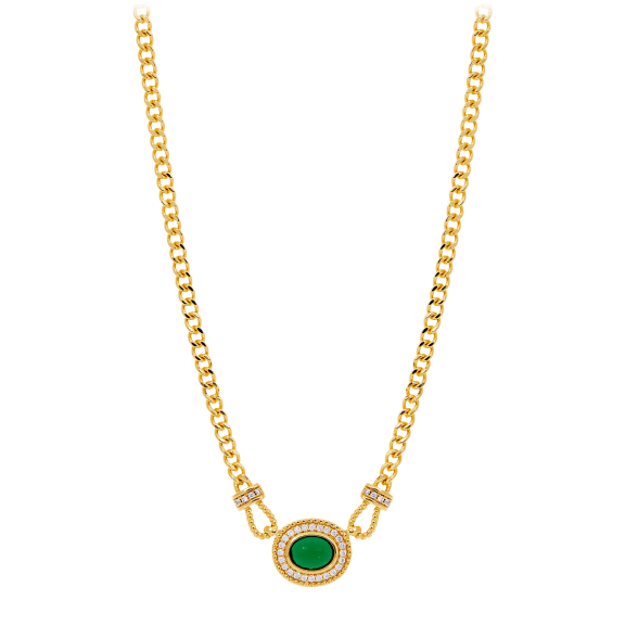 Savvy Cie 18K Gold Plated Handcrafted Italian Necklace with Halo Cabochon