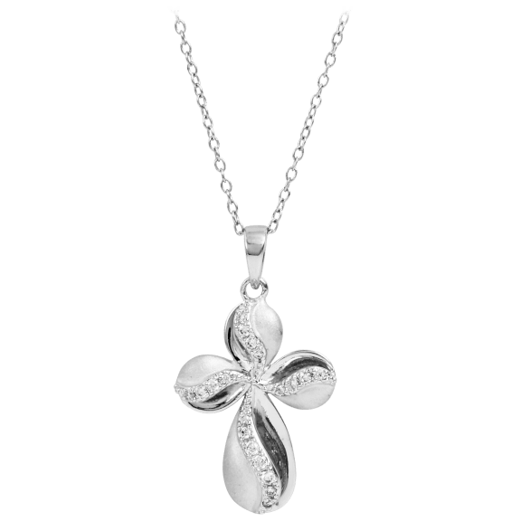 Savvy Cie Sterling Silver Satin And Brite Polish Cross Pendant Necklace