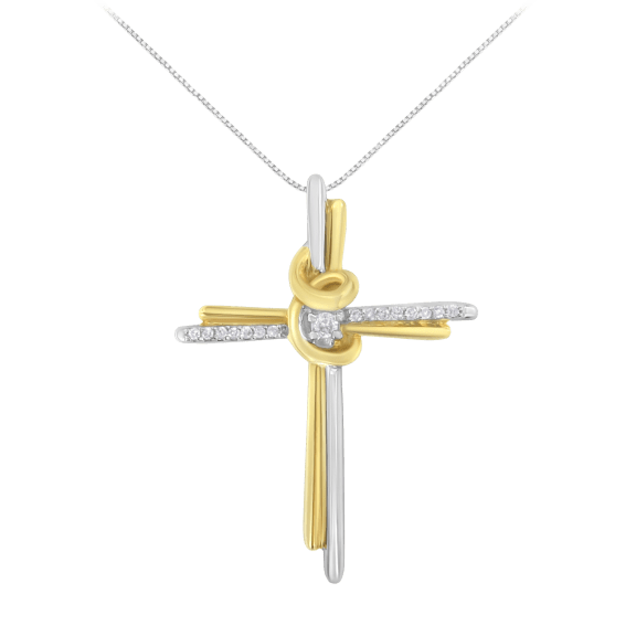 Haus of Brilliance 10K Two-Tone Gold 1/15 Carat TW Diamond Cross Necklace