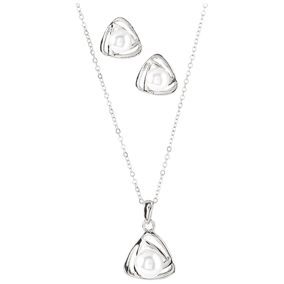 Hollywood Sensation Faux Pearl Love Knot Stud Earrings and Pendant Set