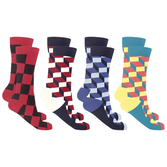 4 Pack: Extreme Fit 3D Block Crew length Compression Socks