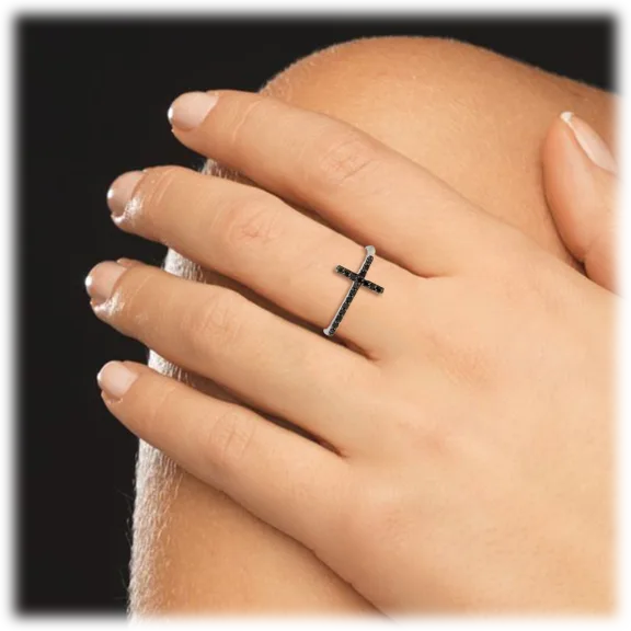 Savvy Cie Black Diamond Cross Ring