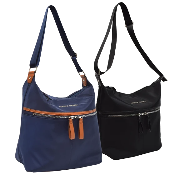 Adrienne Vittadini Nylon Hobo with Crossbody Strap and Front Pockets