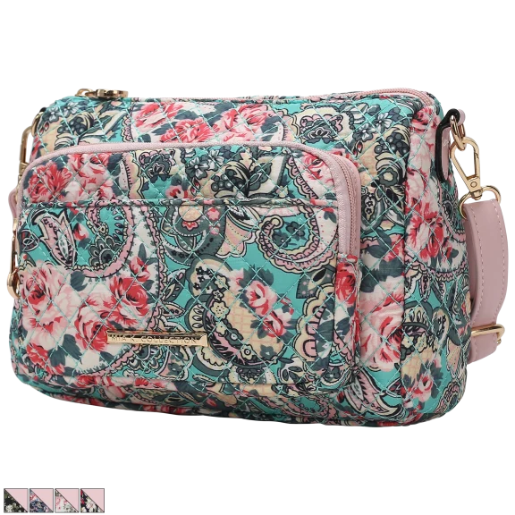 MKF Collection Rosalie Quilted-Cotton Botanical Pattern Shoulder Bag By Mia K