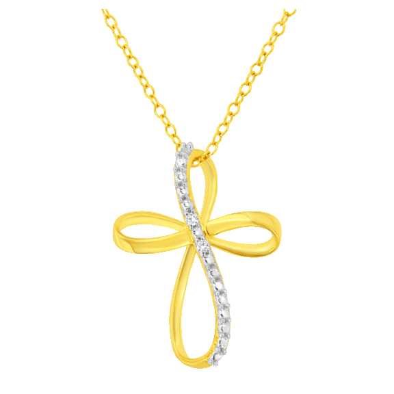 Haus of Brilliance .925 Sterling Silver Diamond Accent Cross Ribbon Necklace