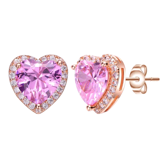 Genevive 18K Rose Gold Plated Simulated Pink Diamond Heart Stud Earrings