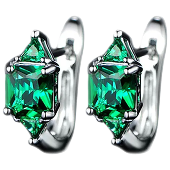 Golden NYC Jewelry White Gold Plated Emerald Earrings