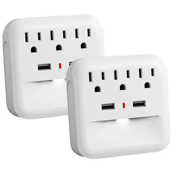 2-Pack: iCover 5-Port Wall Outlet with LED Night Light