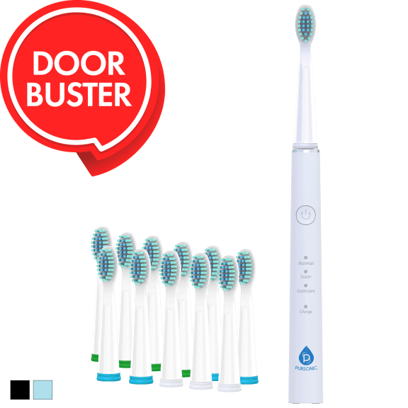 Pursonic Whitening Rechargeable Sonic Toothbrush with 12 Brush Heads
