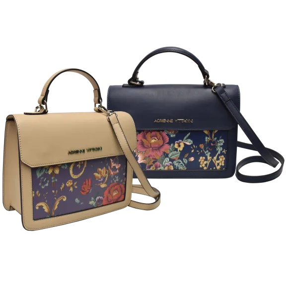 Adrienne Vittadini Floral Collection Top Carry Handbag with Crossbody Strap