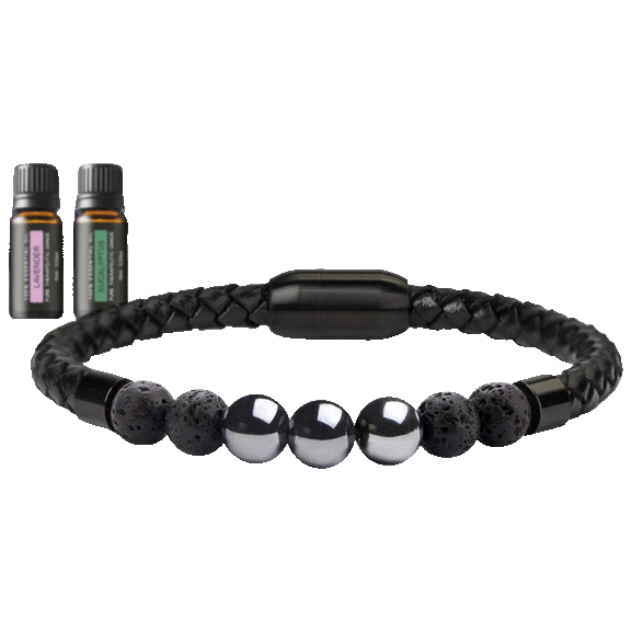Aesthetics Naturals Aromatherapy Lava Diffuser Leather Bracelet with 2 Oils