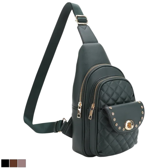 Malibu Skye Lisa Triple Compartment Sling Bag with Rhinestones
