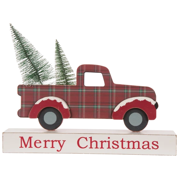 Glitzhome 12.81"L Wooden/Metal Red Truck Table Decor