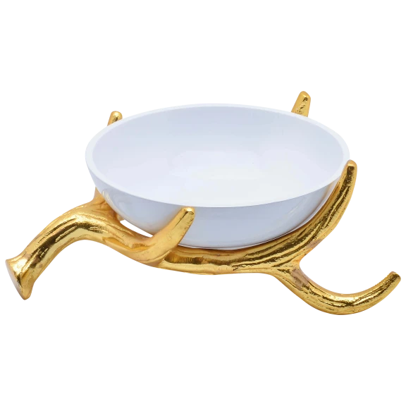 Cheer Collection White Decorative Bowl on Gold Antler Stand