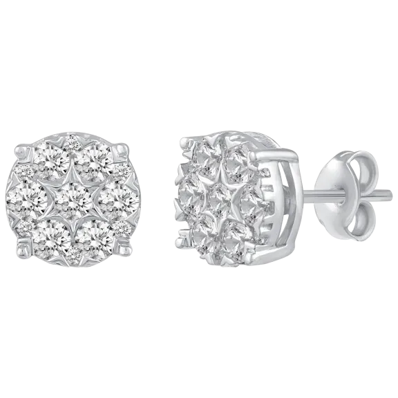 Fifth and Fine 1.00 Carat Diamond Stud Earrings Set in 925 Sterling Silver