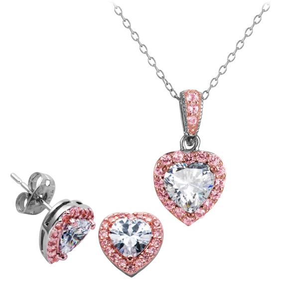 Morgan & Paige 14K Rose Gold Pink White Halo Heart Set