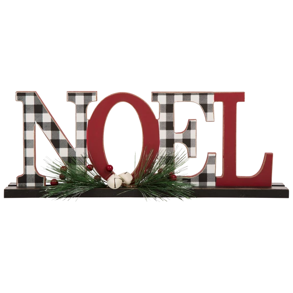 Glitzhome 14.96"L Wooden Plaid "NOEL" Table Decor