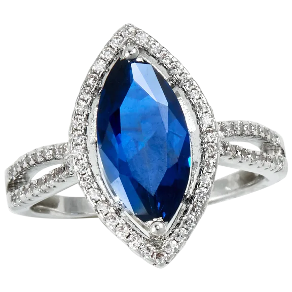 Savvy Cie Sterling Silver Plated 3 Carat Blue Spinel Bold Marquise