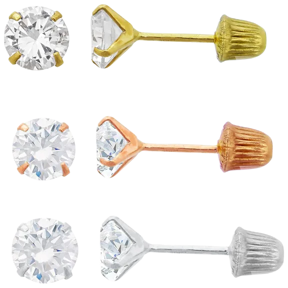 Decadence 14K Gold Round Solitaire Stud in Yellow, Rose, White Gold (set of 3)