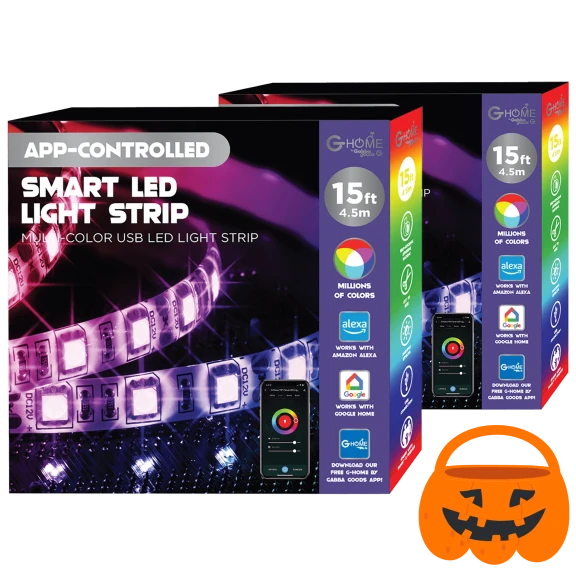 2-Pack: G-Home Smart LED 15' Light Strips - Alexa and Google Compatible
