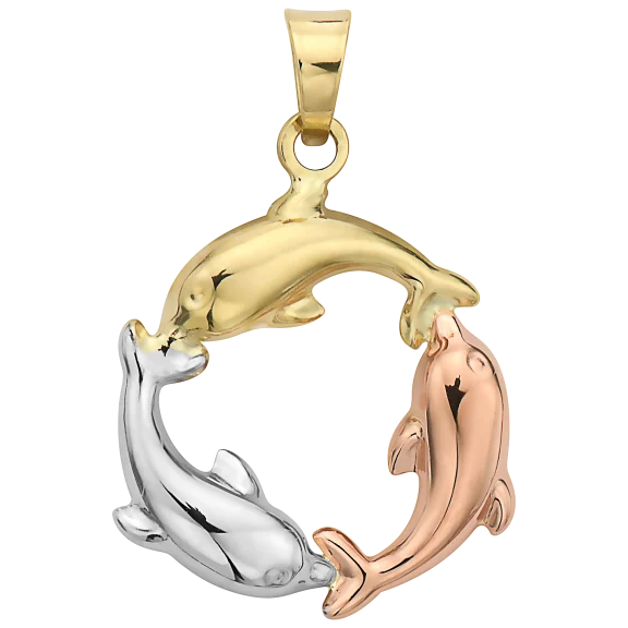 Pori Jewelers 14K Three Toned Gold Three Dolphins Round Pendant