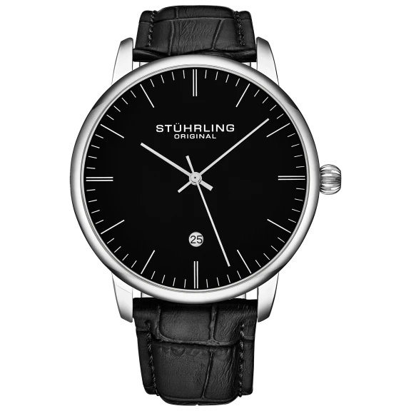 Stuhrling Men's Quartz Alligator Embossed Leather Strap Watch