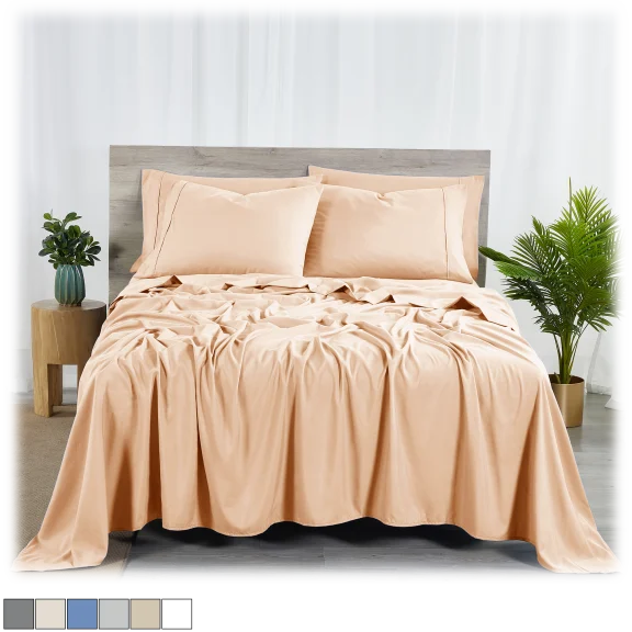Bibb Home Premium 6-Piece Rayon from Bamboo Sheet Set with SureGrip Straps