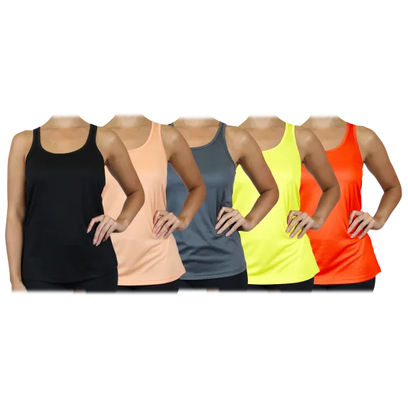 5-Pack: Galaxy by Harvic Women's Moisture Wicking Performance Racerback Tanks