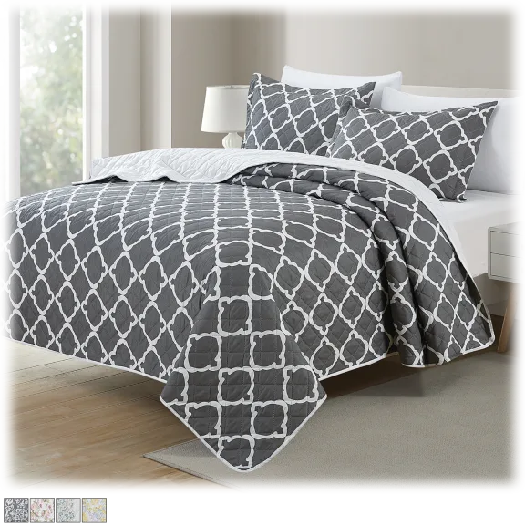 Bibb Home 3-Piece Printed Reversible Quilt Set