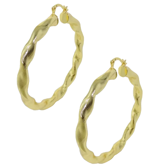 Savvy Cie 14K 2 3/4" Textured Twist Hoop Earrings