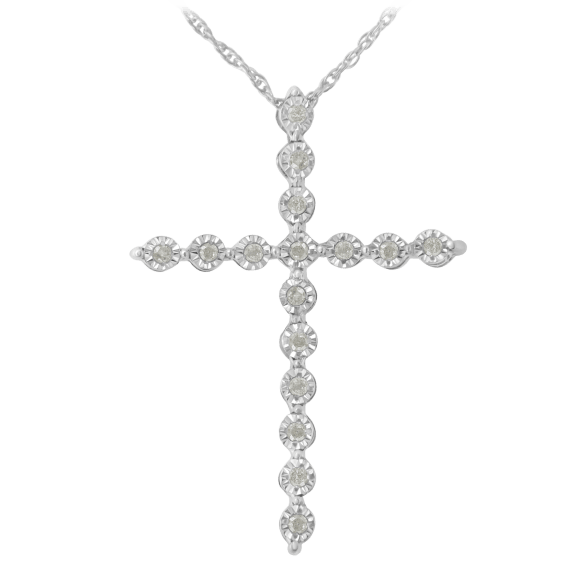 Haus of Brilliance Sterling Silver 1/7 Carat TW Diamond Cross Pendant Necklace