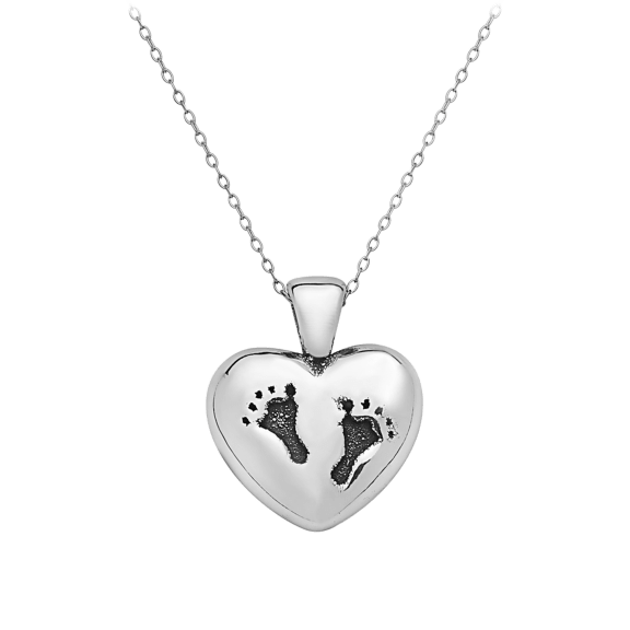 Pori Jewelers .925 Sterling Silver Footprint Heart Charm Pendant Necklace