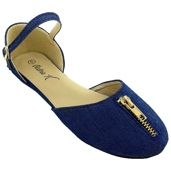 Victoria K. Women's Fashion Open Side Flat in Denim
