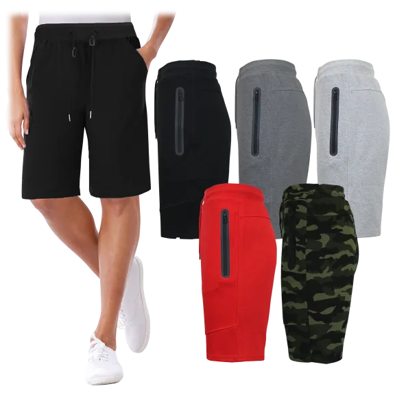 3-Pack: Women's Loose-Fit Tech Fleece Bermuda Lounge Shorts
