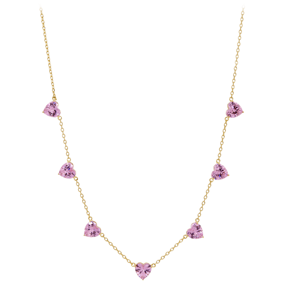 Savvy Cie 18K Gold Bold Pink Heart Riviera Necklace