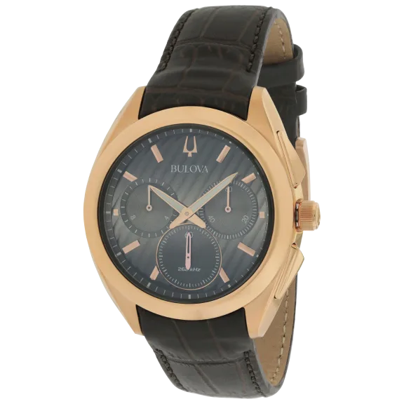 Bulova Quartz Curv Chronograph Men's Watch in Brown Leather